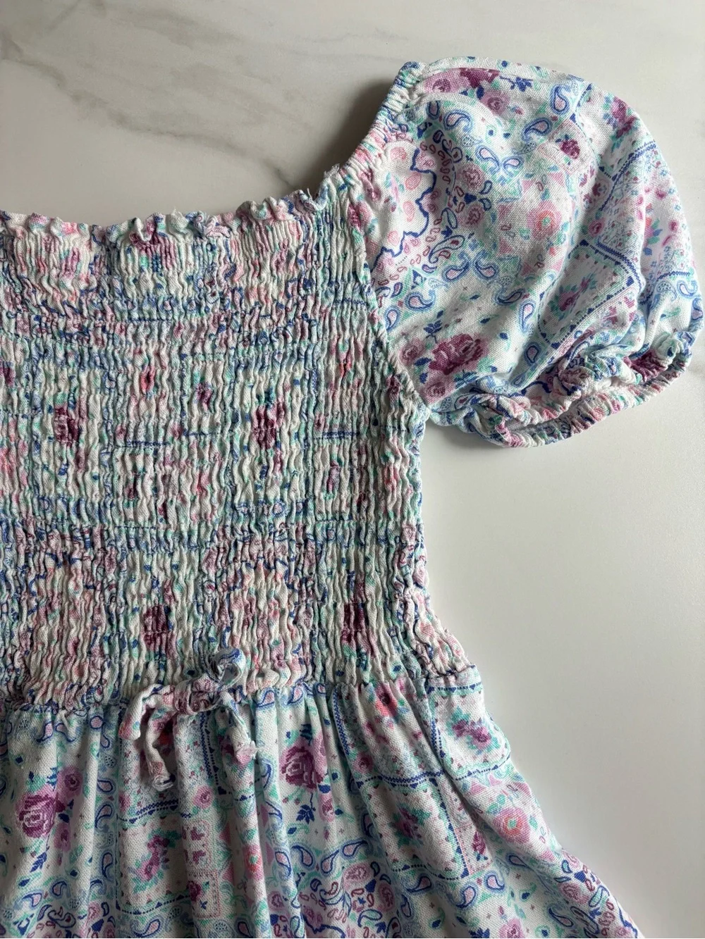 Nanette Lepore Blue and Pink Floral Smocked Puff Sleeve Dress size 8 y.o.